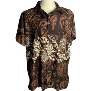 King Kameha Button Up Hawaiian Shirt XL Brown Polynesian Short Sleeve Pocket NEW